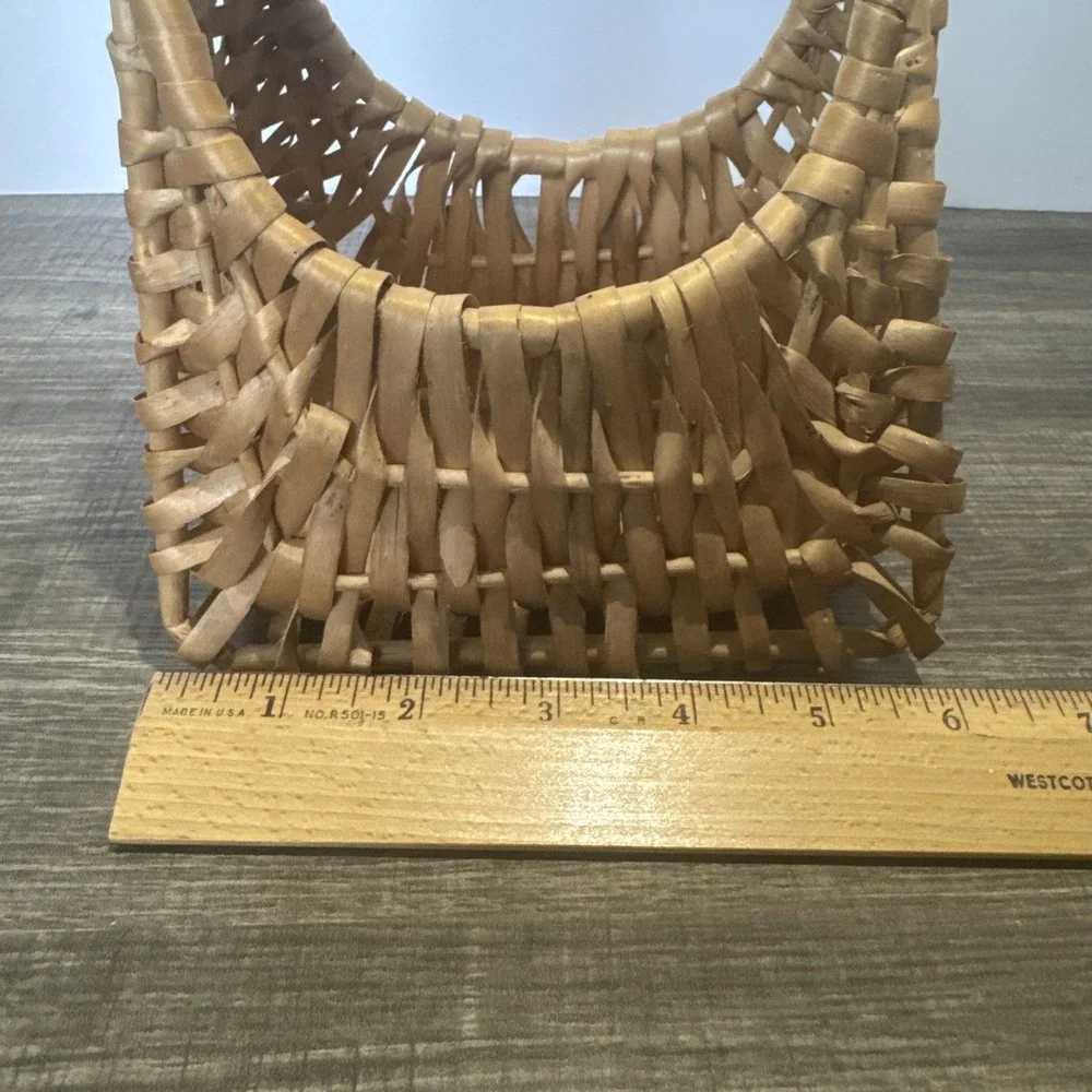 Vintage Purse Shaped Hand Woven Wood Wicker Basket